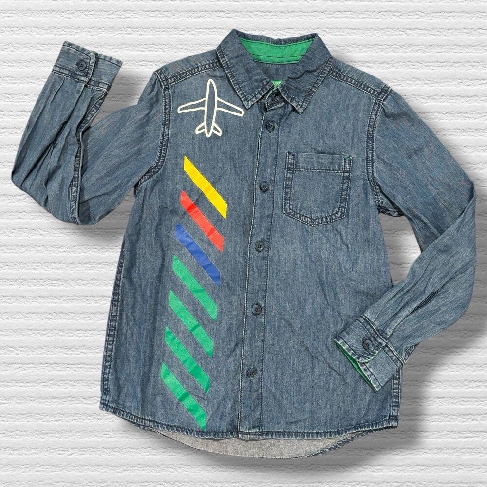 United Colors of Benetton Denim Shirt Airplane Stripe Boys 6-7Y